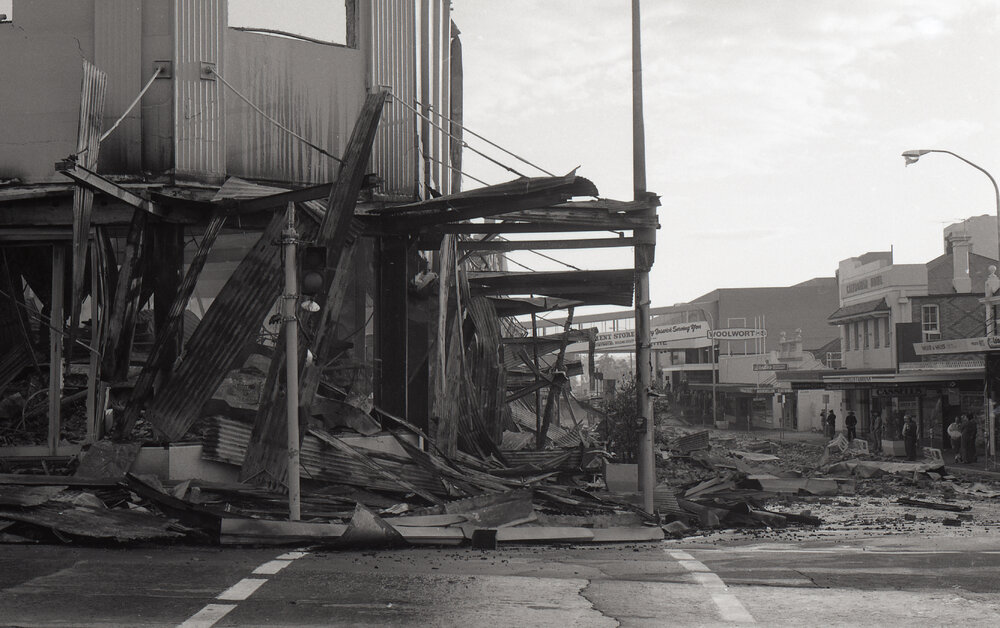 Aftermath of the Reid's (Cribb &amp; Foote) fire, Bell Street, Ipswich, August 1985