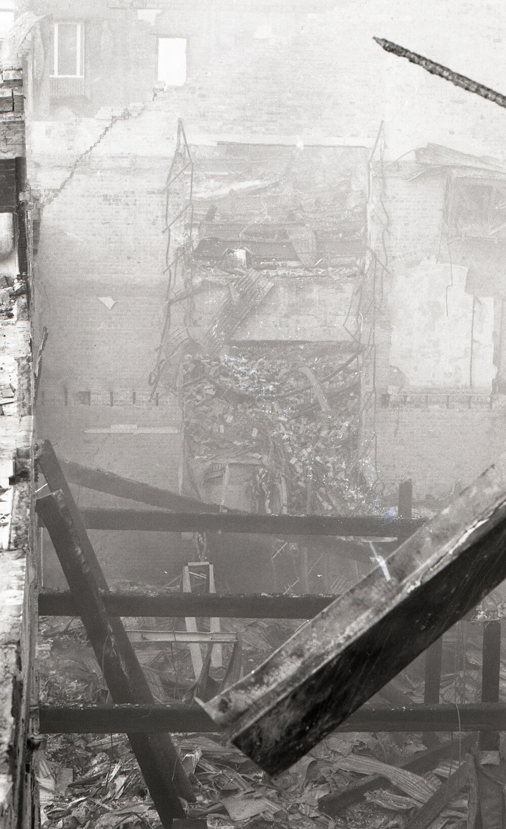 Aftermath of the Reid's (Cribb &amp; Foote) fire, Bell Street, Ipswich, August 1985