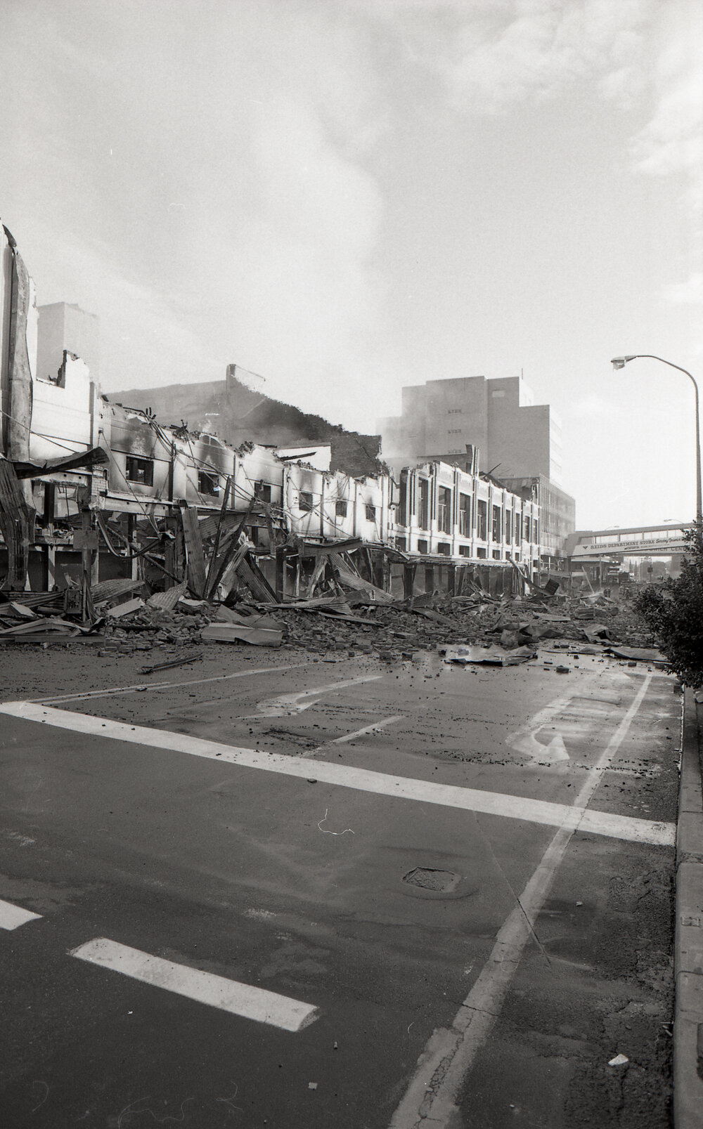 Aftermath of the Reid's (Cribb &amp; Foote) fire, Bell Street, Ipswich, August 1985