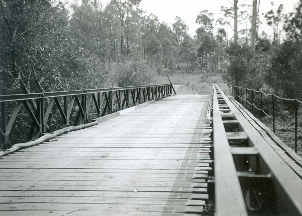 Bailey bridge over Opossum Creek at Springfield, Ipswich, 1957