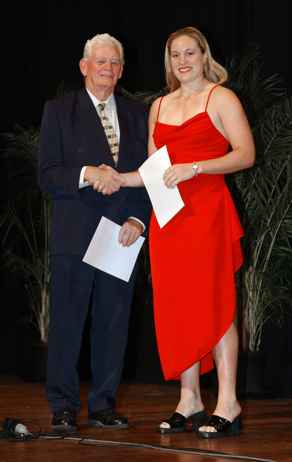 Mayor Nugent and unidentified recipient, Australia Day Awards, Ipswich Civic Centre, Ipswich, 2003 