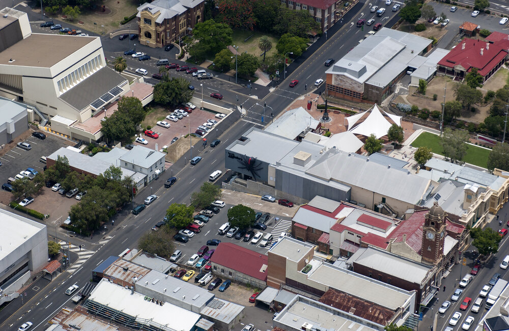 Aerial view of Limestone and Nicholas Street intersection, Ipswich, December 2003