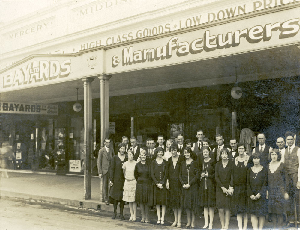 Staff in front of Bayard's, Brisbane Street, Ipswich, 1934