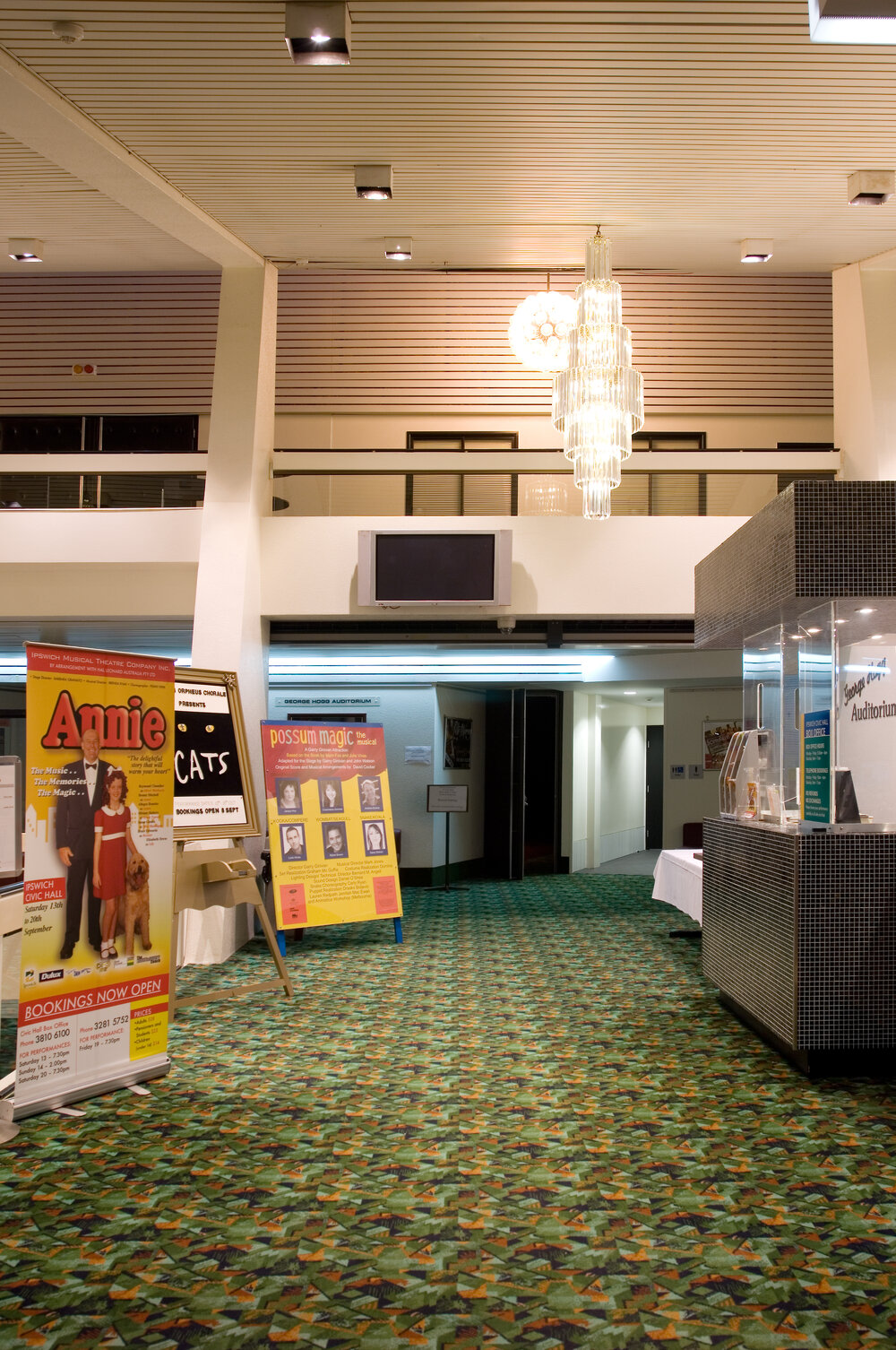 Ipswich Civic Centre foyer, promoting upcoming shows, Ipswich, 2007