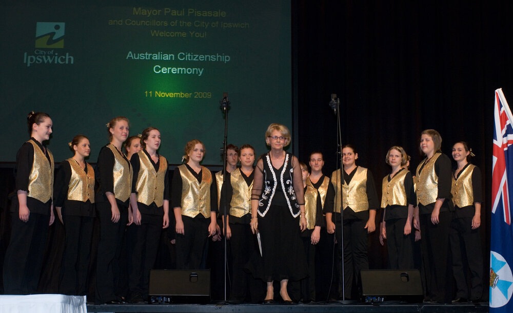 Blackstone-Ipswich Cambrian Youth Choir performing at the Australian Citizenship Ceremony, held at the Ipswich Civic Centre, November 2009