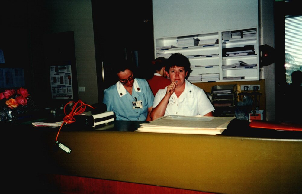 Hospital administrative staff and nurses, Ipswich Hospital, Ipswich, c.1990
