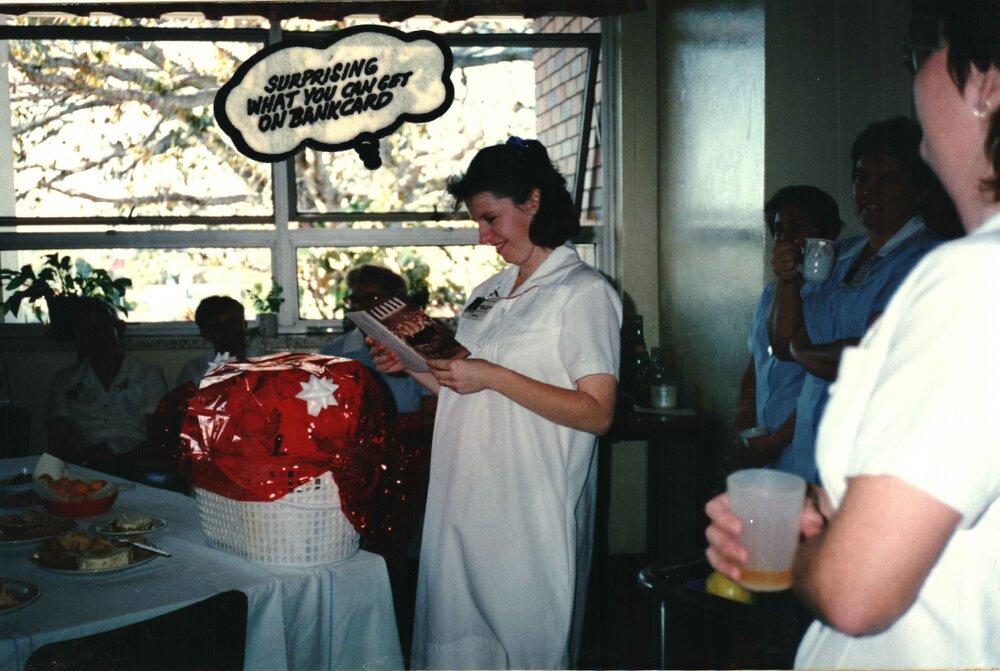 MIDWIFERY Scrapbook 1991 TO 1998, Midwifery staff party and gift, c1994