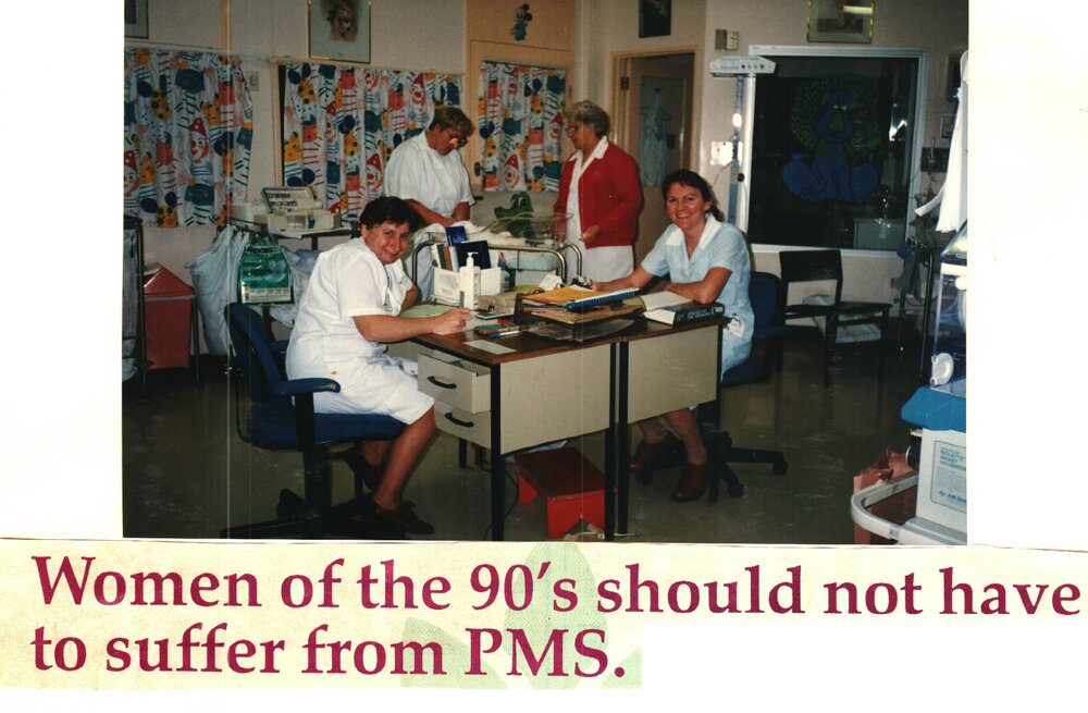 MIDWIFERY Scrapbook 1991 TO 1998, 4 staff in lunchroom c1994