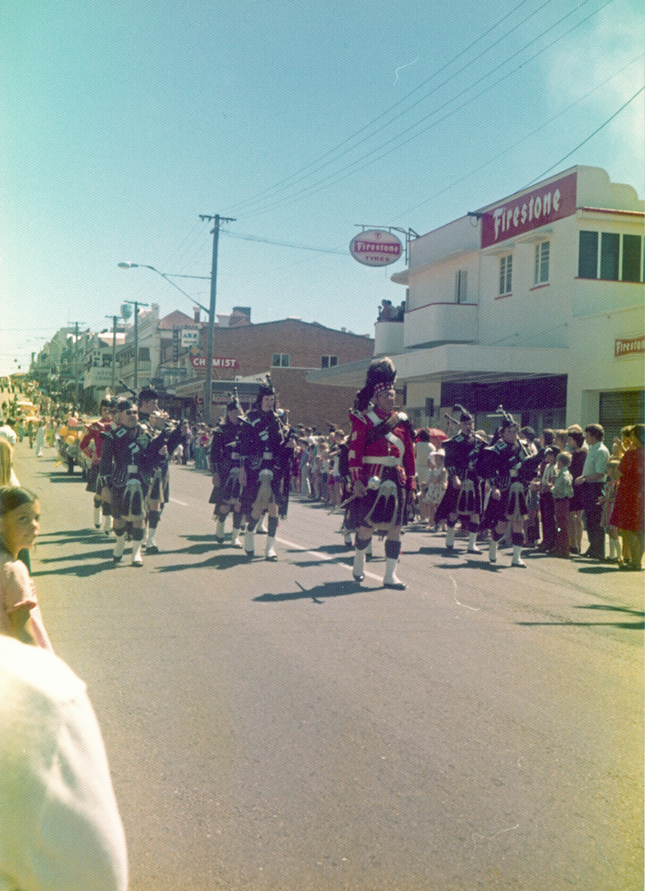 Pipe band forming part of unidentified parade in Ipswich, 1960s