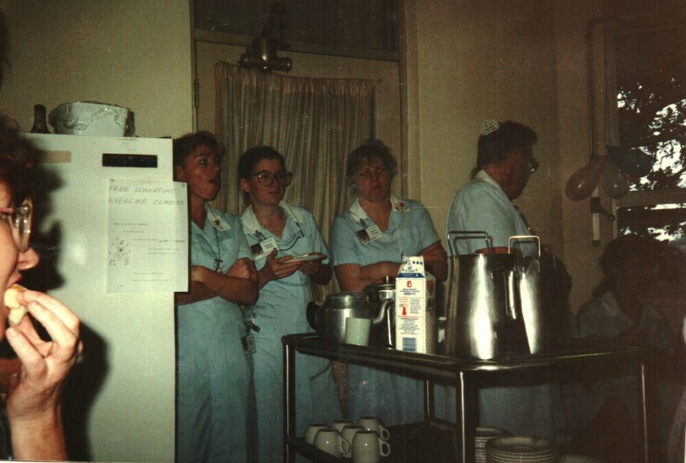MIDWIFERY Scrapbook 1991 TO 1998, Staff with Tea trolley 1991