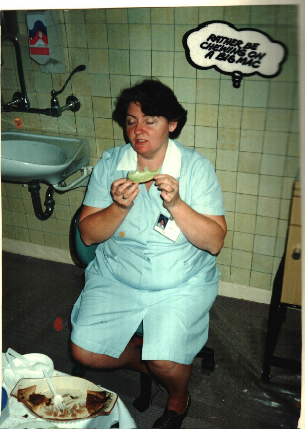 MIDWIFERY Scrapbook 1991 TO 1998; staff member eating