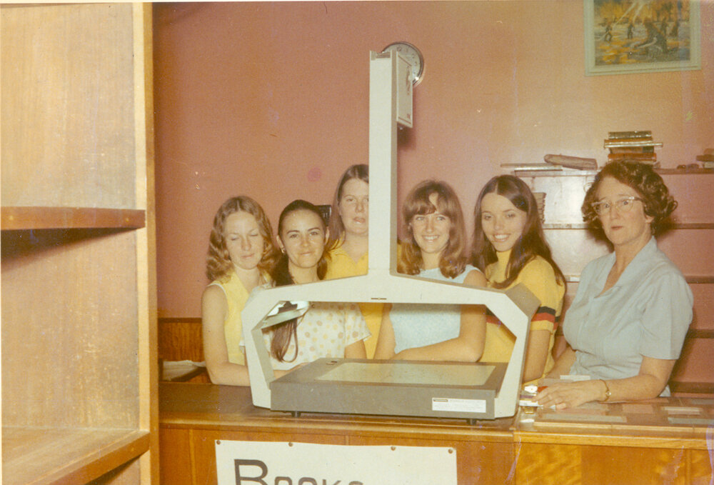 Staff of the Ipswich Municipal Library, when located on the corner of Brisbane and Nicholas Streets, Ipswich, 1970s