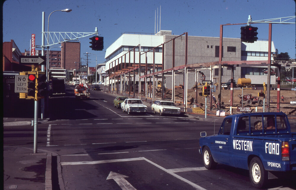 Ipswich Courthouse under construction, corner of East and Limestone Streets, Ipswich, c.1980