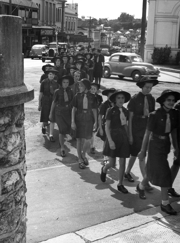Girl Guides during memorial funeral procession for King George VI, Ipswich, 1952