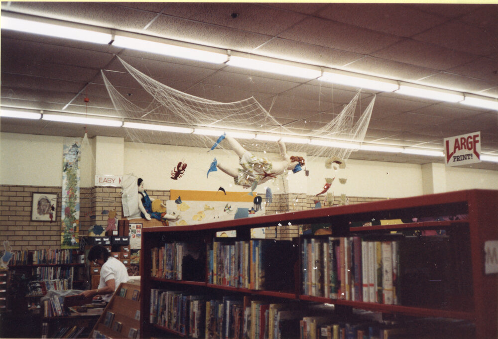 Sea themed display during school holidays, Ipswich Municipal Library, Ipswich Centre, Bell &amp; East Streets, September 1989