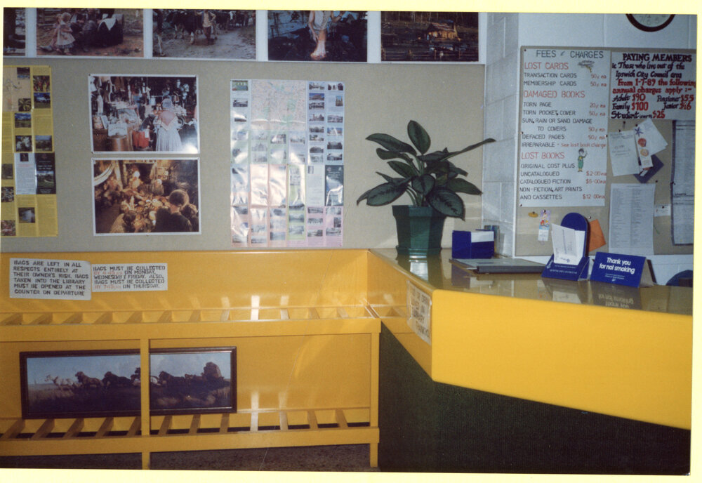 Redbank Plaza Library front desk, Ipswich, April, 1991