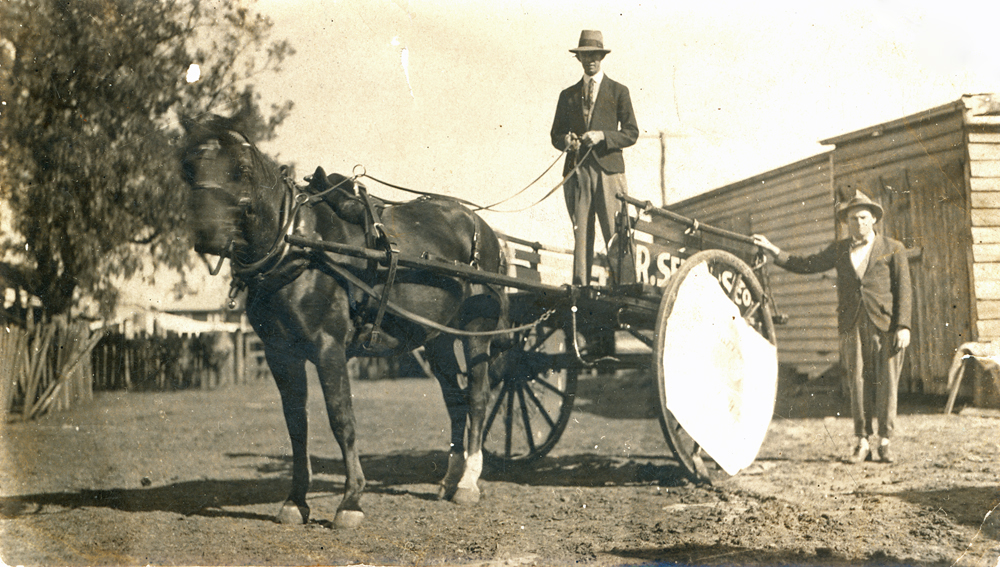 R. Sellars delivery cart in backyard behind his shop in John Street, Rosewood, Ipswich, c.1928
