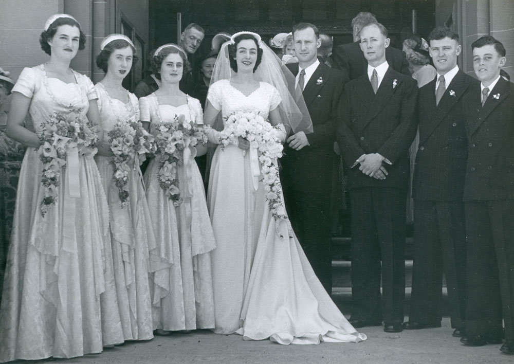 Bridal party of Denis and Norma (nee O'Dempsey) Flannery, Ipswich, 1953