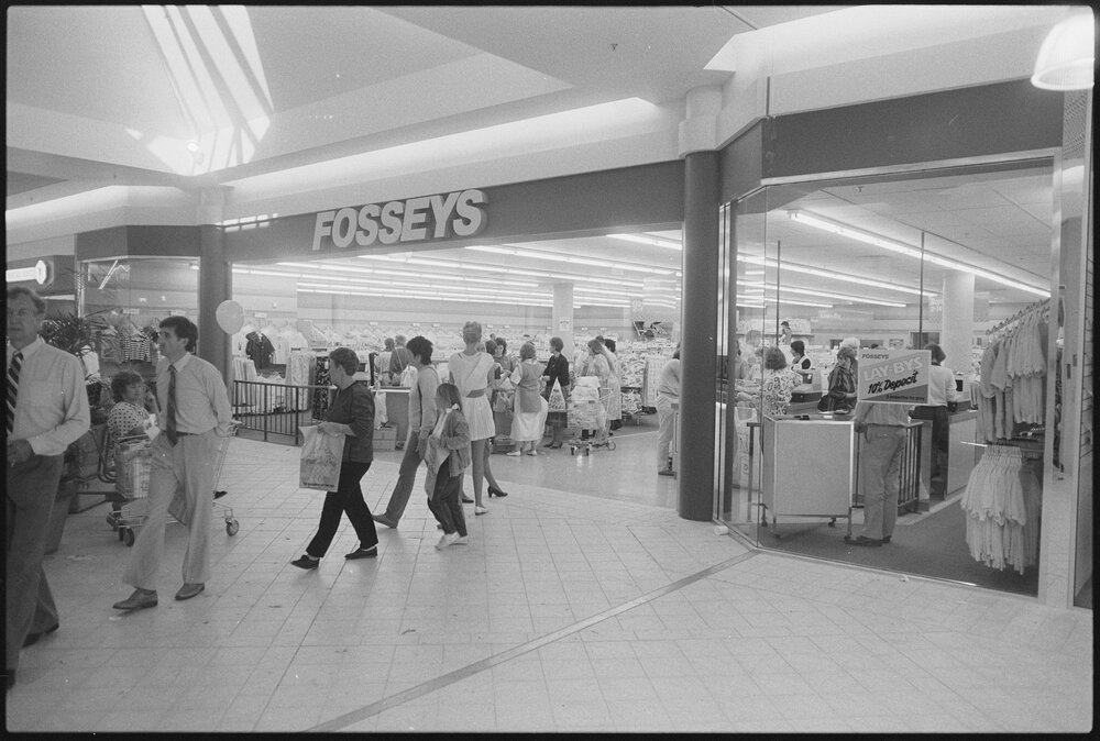 Redbank Plaza Shopping Centre Fosseys store during the grand opening, Redbank, September 1985