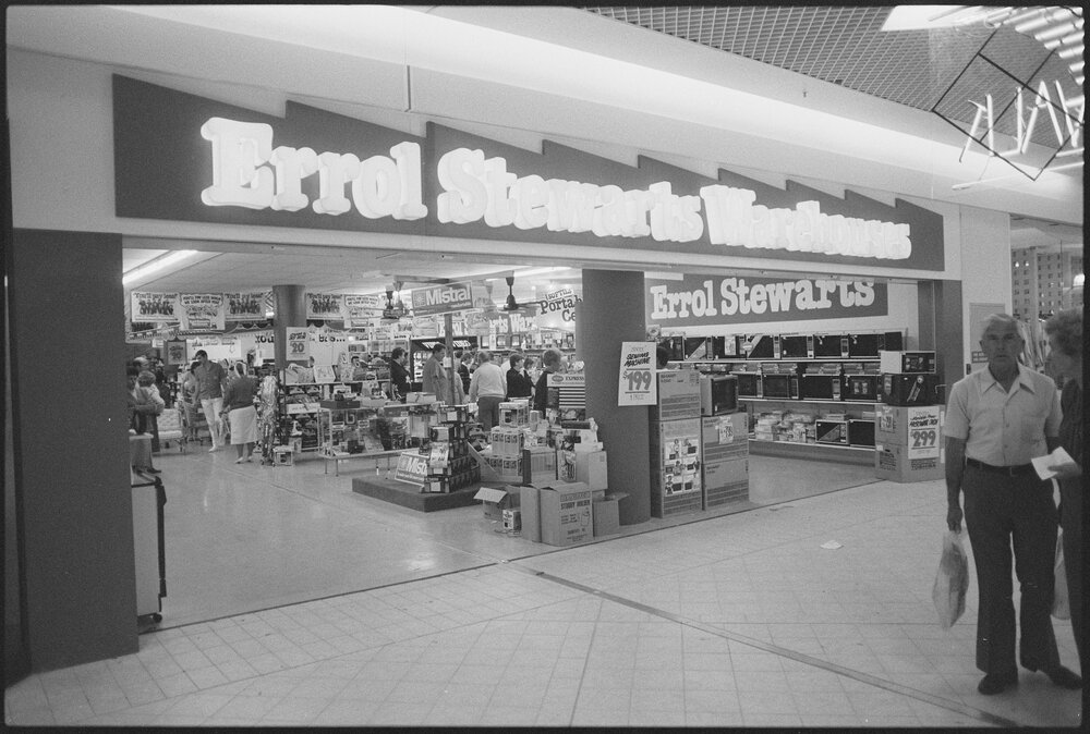 Redbank Plaza Shopping Centre Errol Stewarts Warehouses during the grand opening, Redbank, September 1985