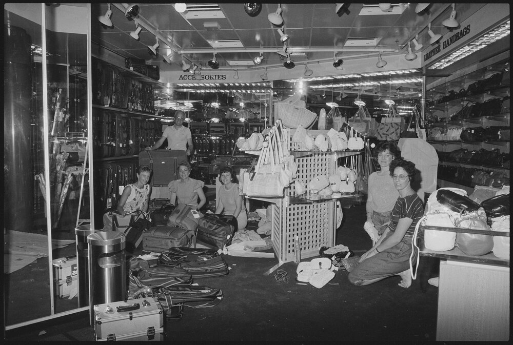 Staff members of Redbank Plaza Shopping Centre Baggs &amp; Co. during the grand opening, Redbank, September 1985