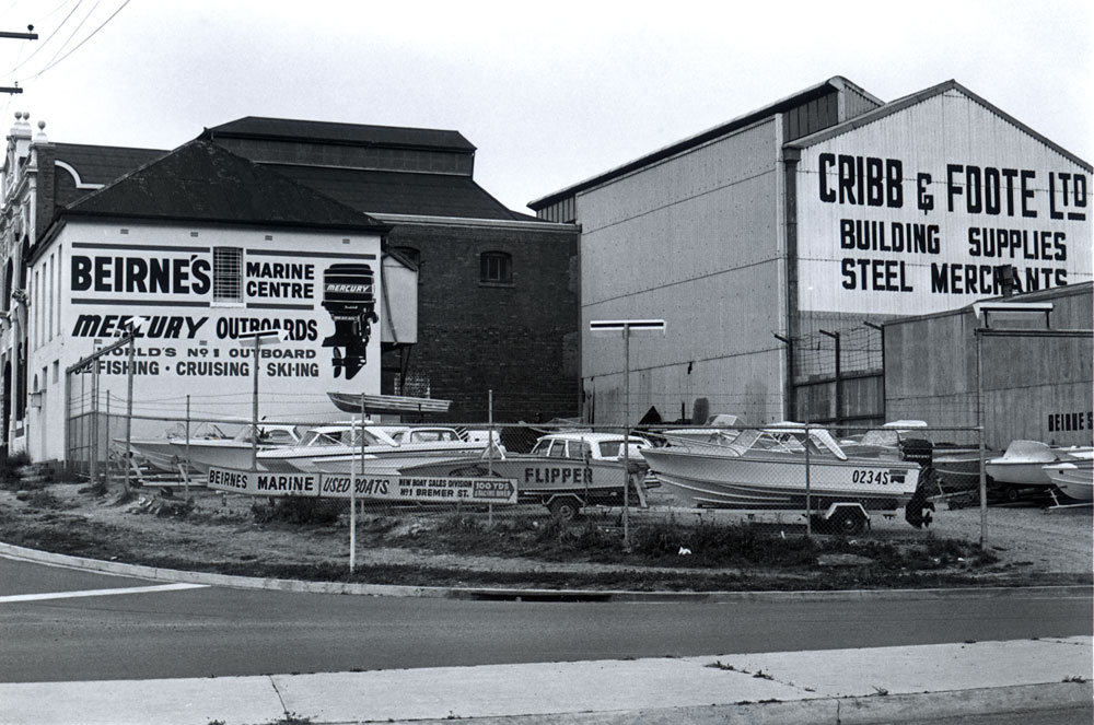 Beirne's Marine Centre, corner Bell and Bremer Streets, Ipswich, late 1960s