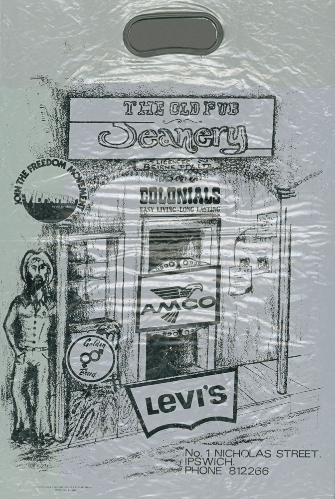 Shopping bag used by Old Pub Jeanery, Ipswich, early 1970s