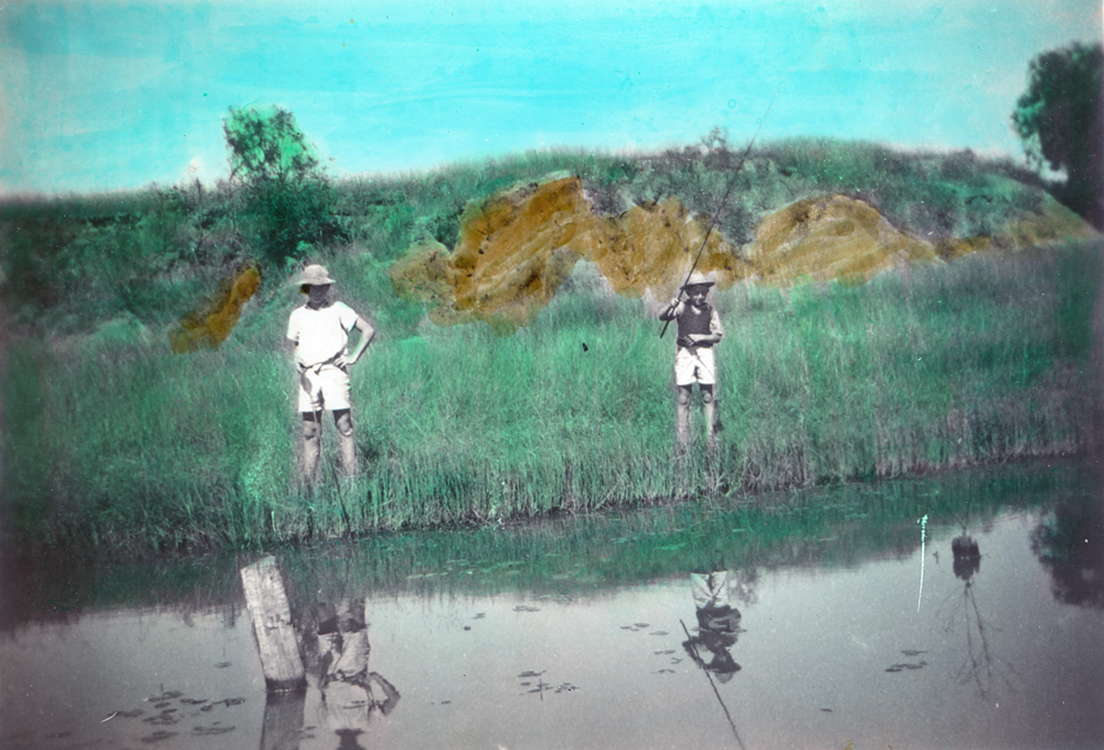 Fishing for perch at Mi Hi Creek, Brassall, Ipswich, early 1950s