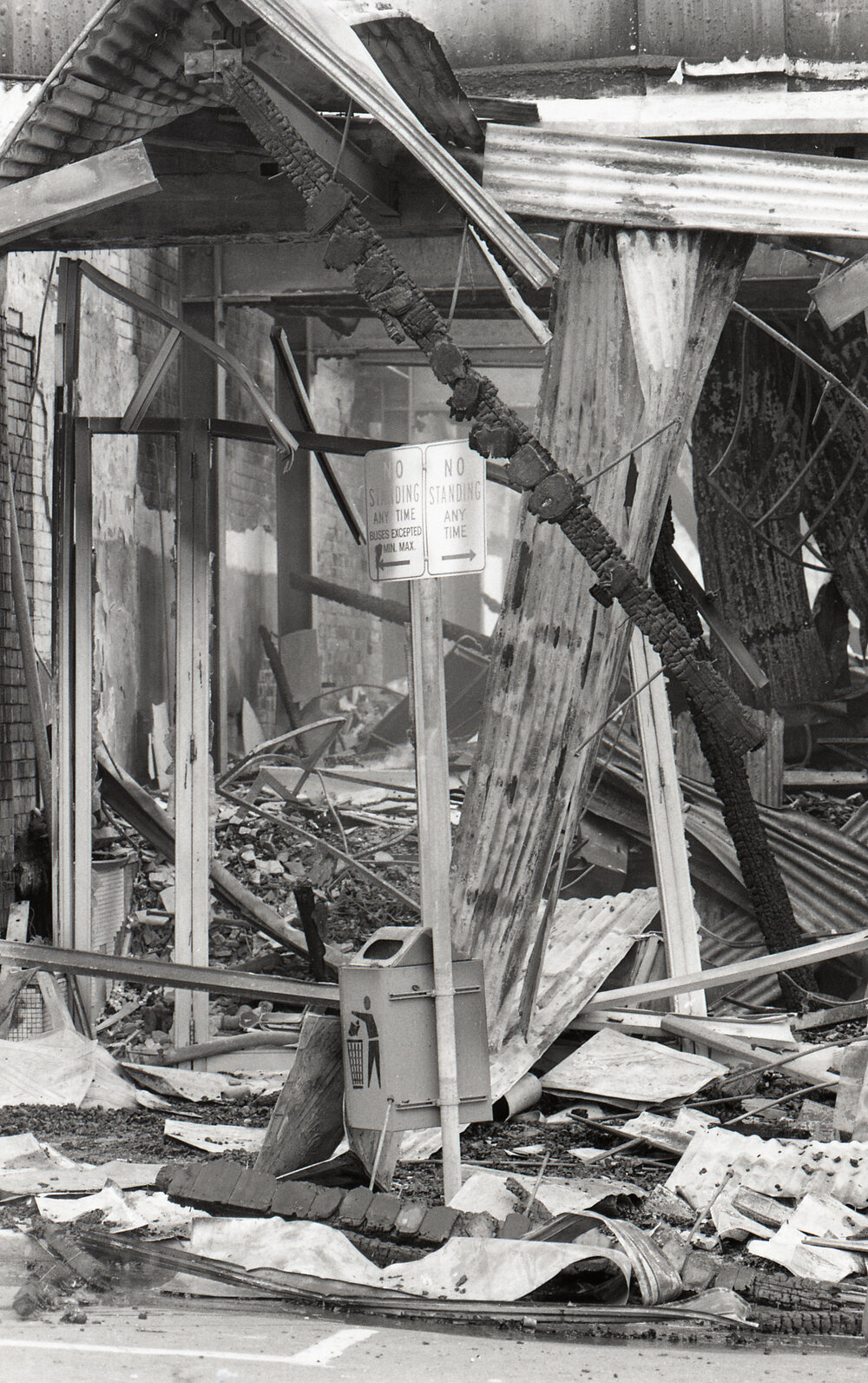 Aftermath of the Reid's (Cribb &amp; Foote) fire, Brisbane Street, Ipswich, August 1985