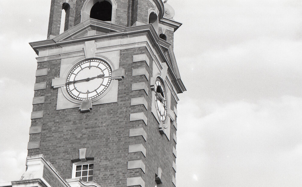 Melted face of the Ipswich Post Office clock, in the aftermath of the Reid's (Cribb &amp; Foote) fire, Brisbane Street, Ipswich, August 1985