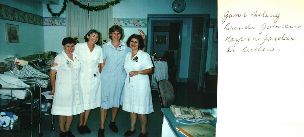 MIDWIFERY Scrapbook 1991 TO 1998, Janet tilling, Brenda Johnston, Kayleen Jordan, Dr. Suthers, c1995