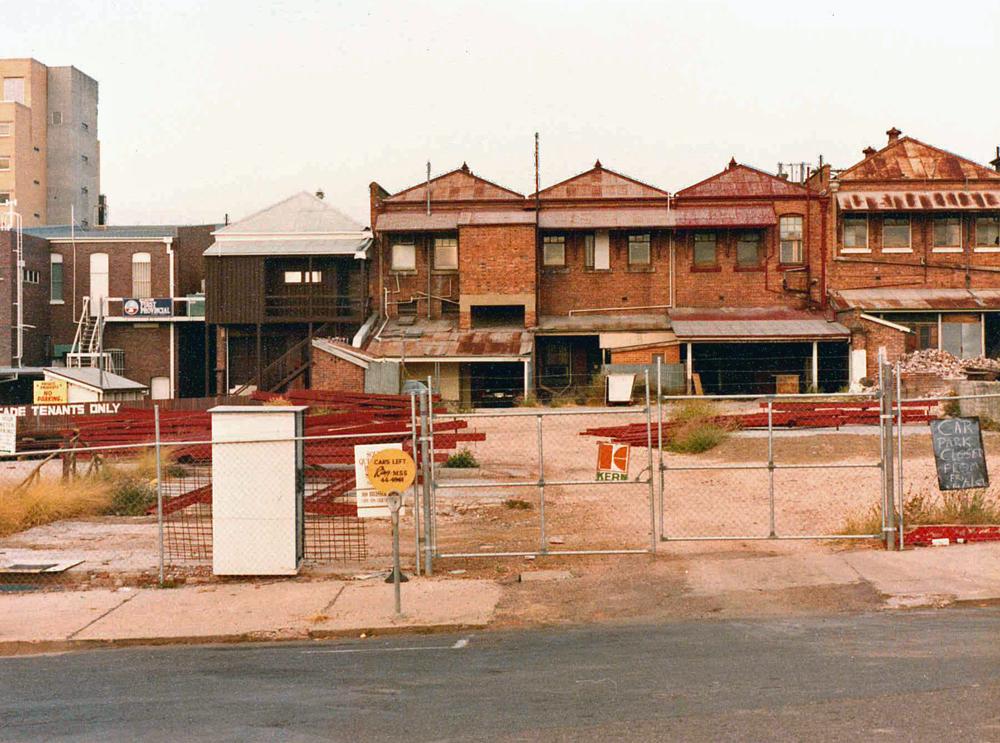 Rear of businesses facing Nicholas Street, Ipswich, 1985