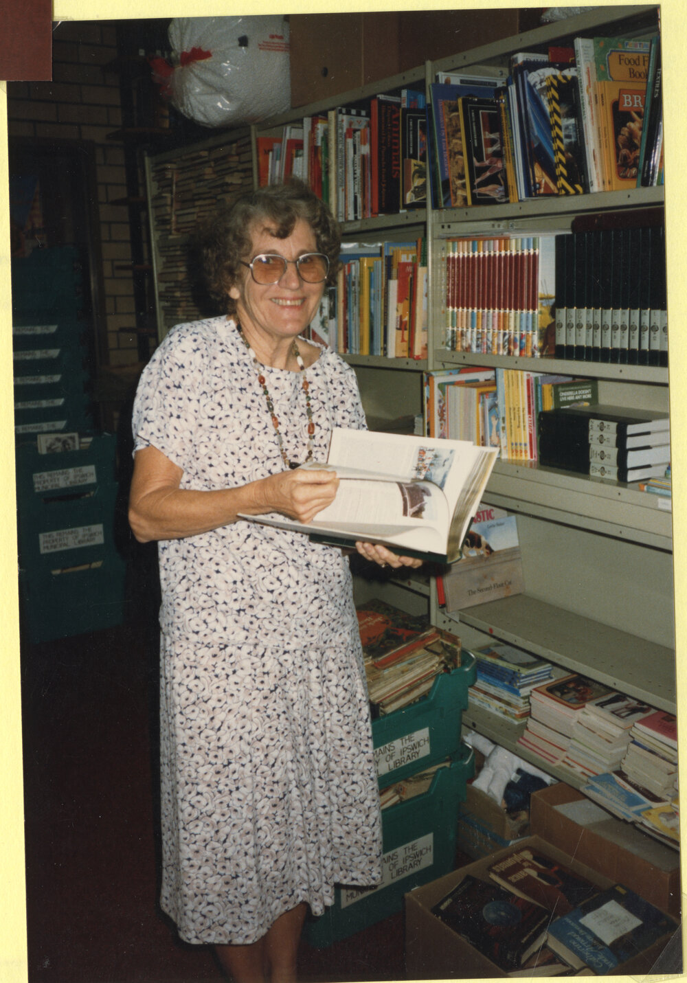 Library staff member Jill Wellington, Ipswich Municipal Library, Ipswich Centre, Bell &amp; East Streets, Ipswich, c.1989