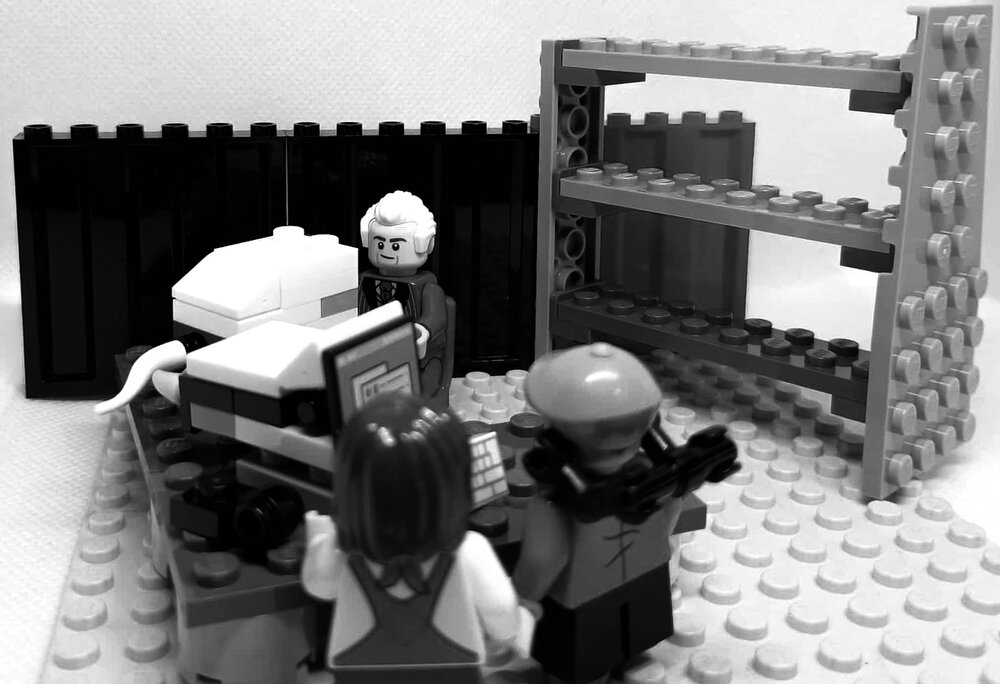 Brickswich version of Mayor John Nugent using a computer in the South Street Ipswich City Council Library computer area, Ipswich, March 1995