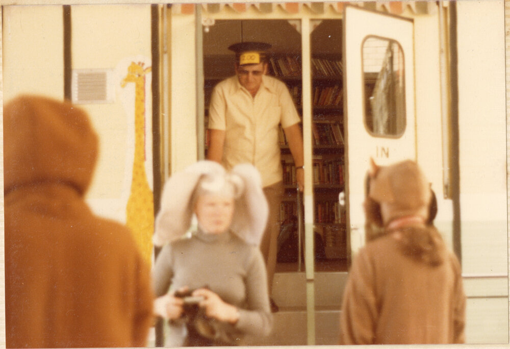 Library staff dressed as zoo animals and zoo keeper for a "Library Zoo" parade float, Ipswich, c.1980