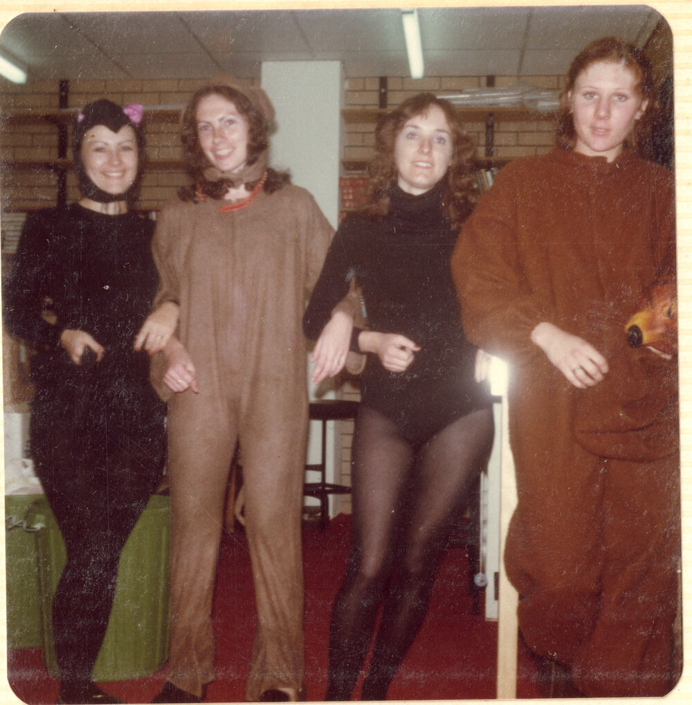 Library staff dressed as zoo animals for the "Library Zoo" parade float, Ipswich Municipal Library, Ipswich Centre, Bell &amp; East Streets, Ipswich, c.1980