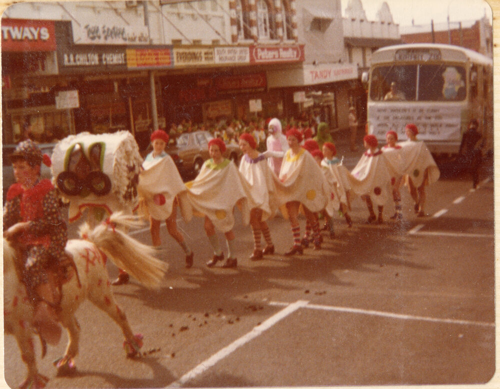 Library Bookmobile following other parade entries, Nicholas Street, Ipswich, c.1980