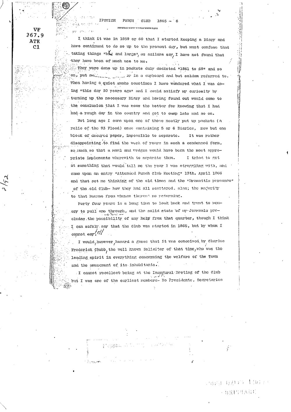 The Ipswich Punch Club, 1865-1866, J.R. Atkinson