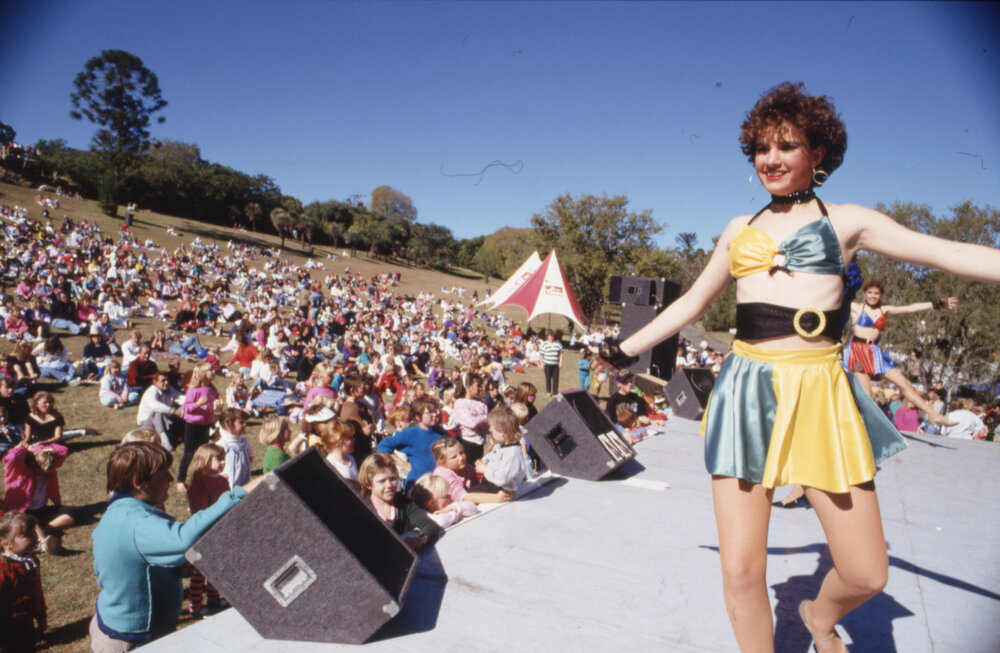 Performers on stage in Queens Park, Ipswich, 1988