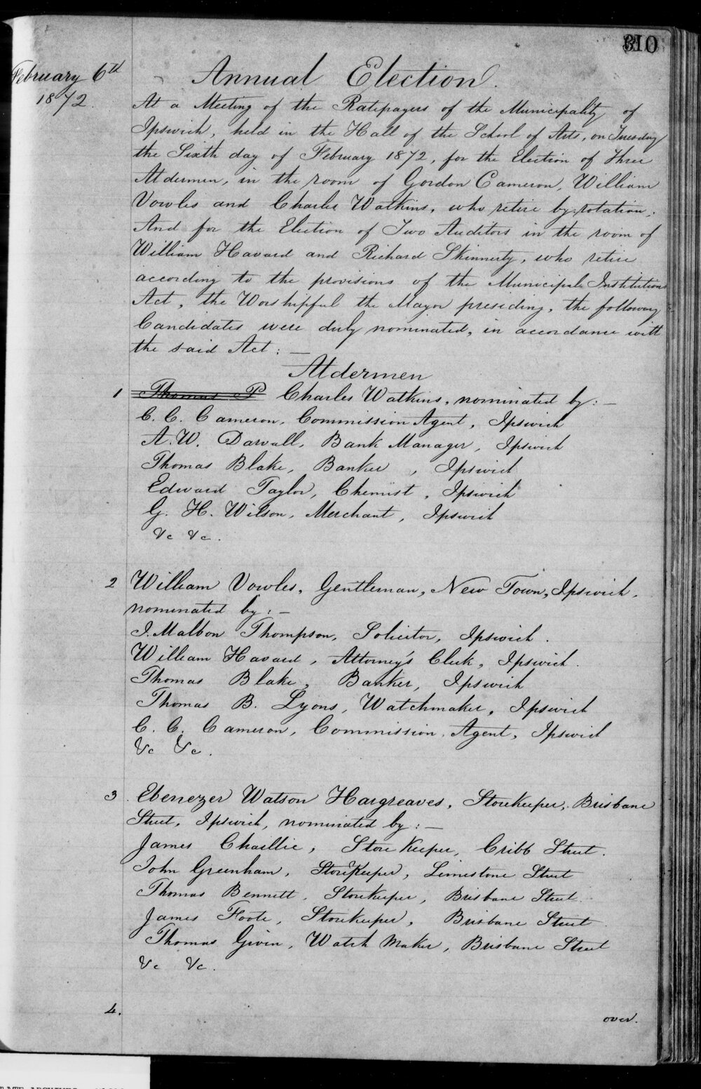 1872 Ipswich Municipal Council Minutes