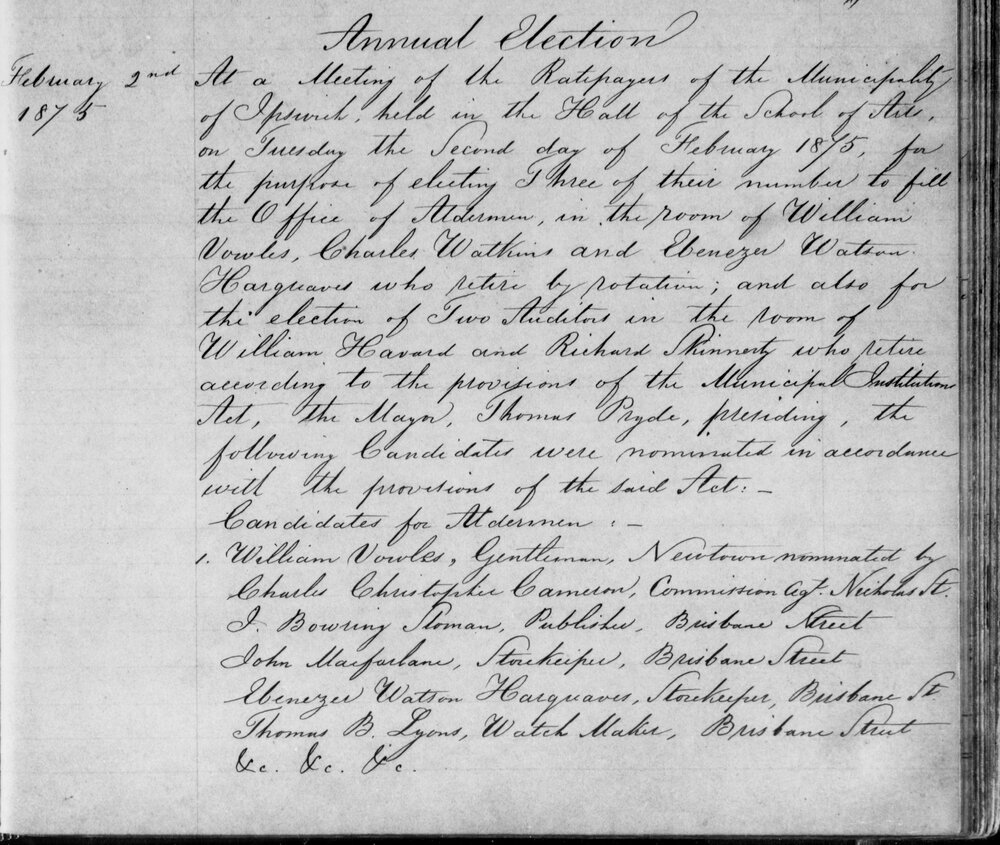 1875 Ipswich Municipal Council Minutes