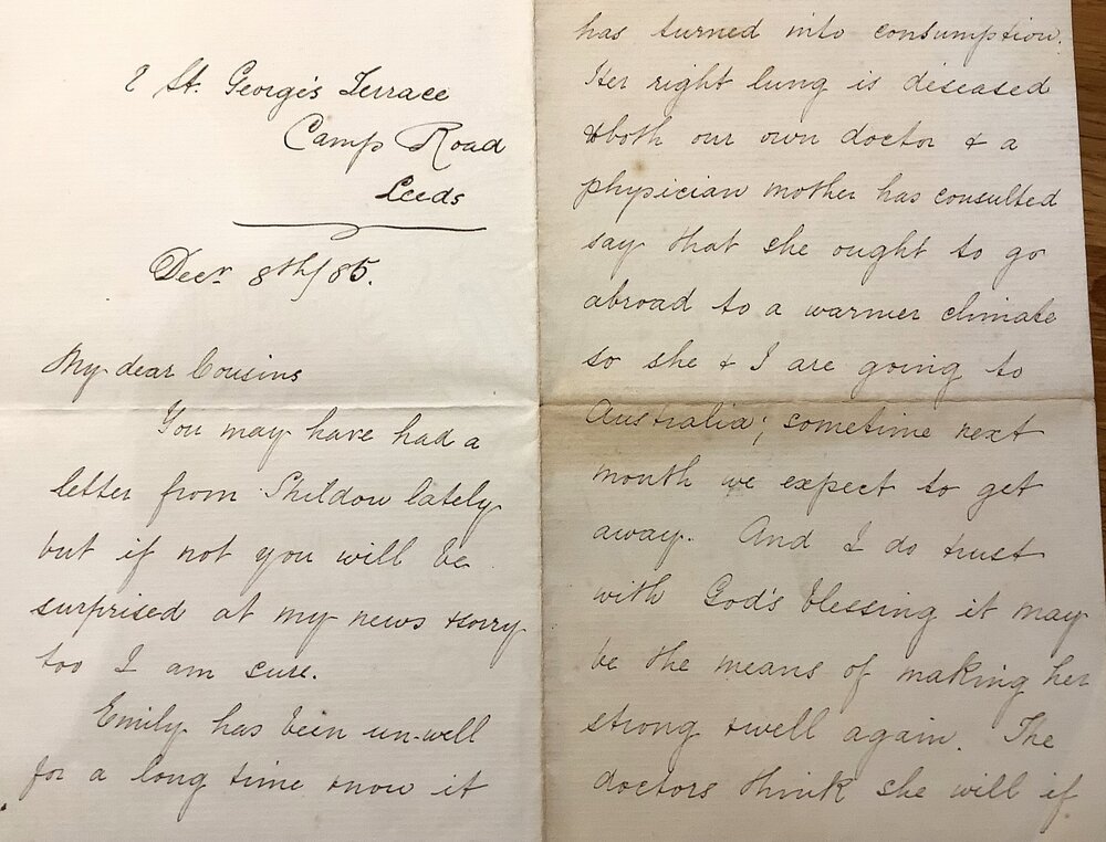 Letter to Jane Holmes (nee Hustwick) from Martha Hustwick, 8 December 1885