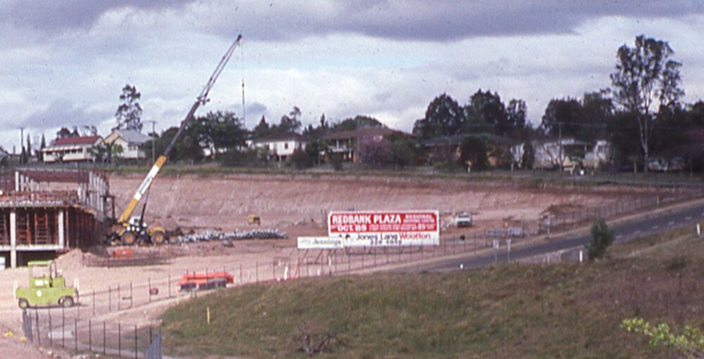 Law Street and western side of Redbank Plaza during construction, Redbank, Ipswich, c.1985