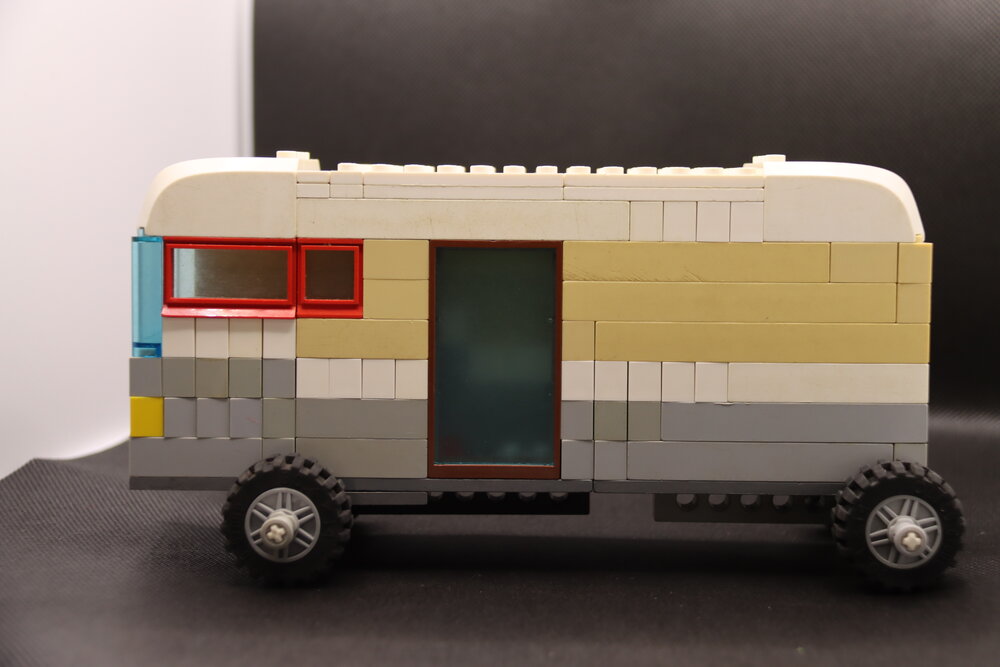 Brickswich version of Bookmobile, decorated for a parade, exiting the library loading dock, onto Bell Street, Ipswich Municipal Library, Ipswich Centre, Bell &amp; East Streets, Ipswich, c.1980