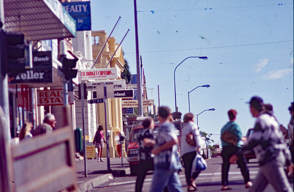 Brisbane Street, looking west towards St Paul's Anglican Church, Ipswich, c.1992
