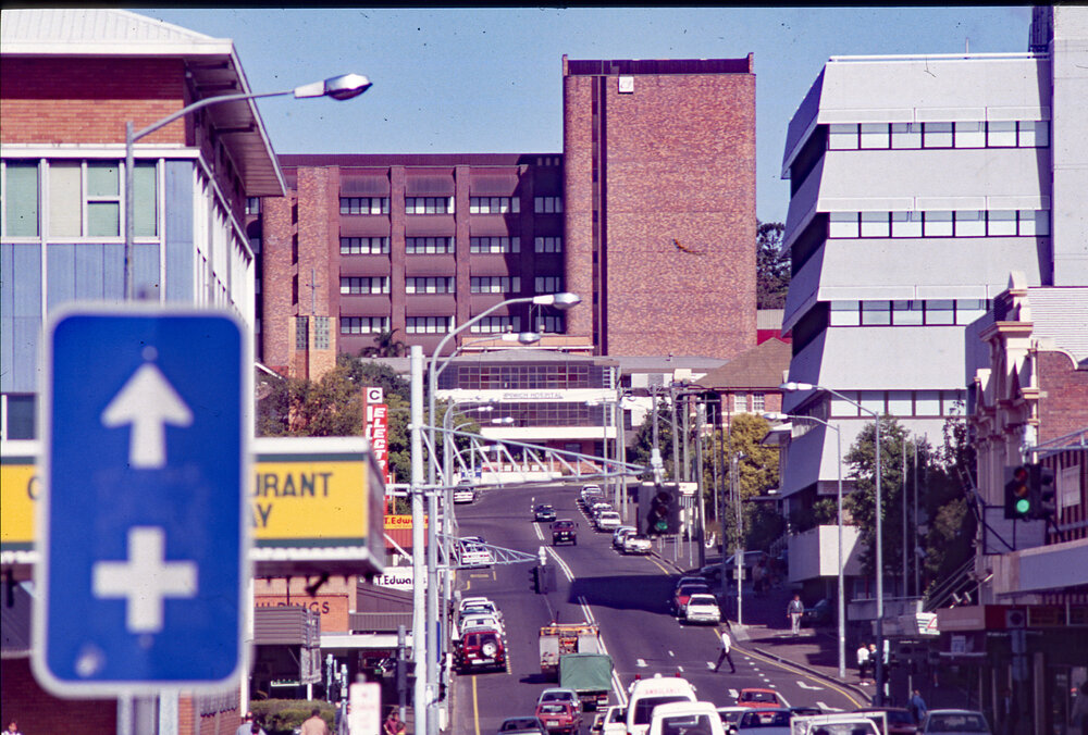 View of Ipswich Hospital from top of East Street, c.1992