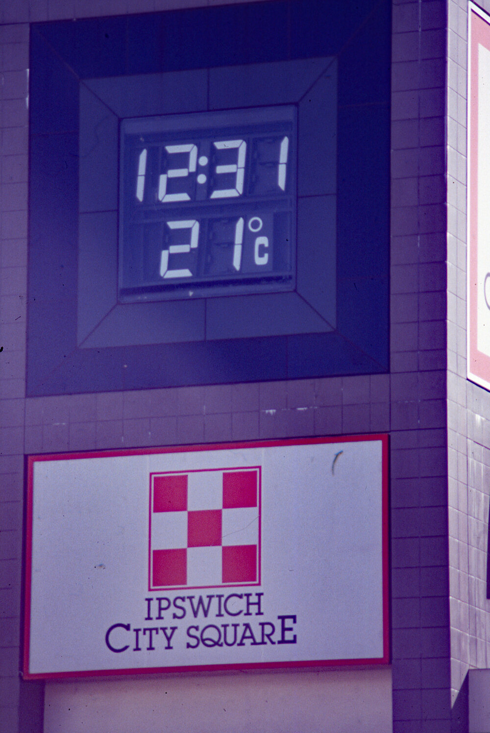 Signage and clock for "Ipswich City Square", corner Brisbane and Bell Streets, Ipswich, c.1992