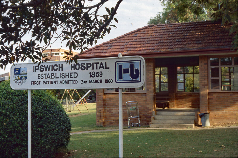 Ipswich Hospital Bus Shelter and playground historical information sign ,  