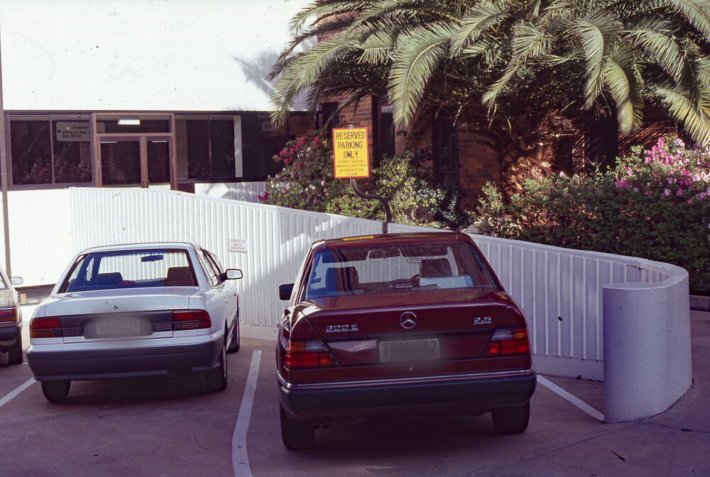 Carpark near the northern entrance to Tower Block, Ipswich Hospital, 1990s