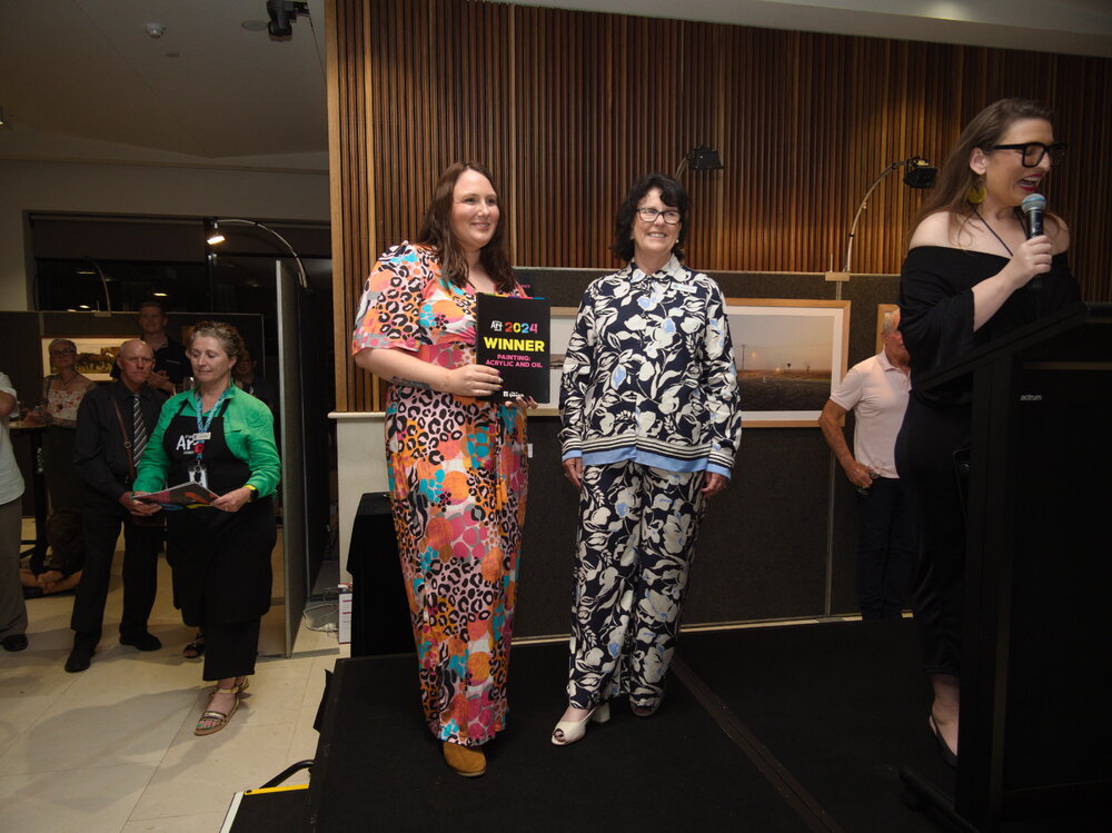 Artist Maree Hannay with Councillor Marnie Doyle, at the Ipswich Art Awards, 2024